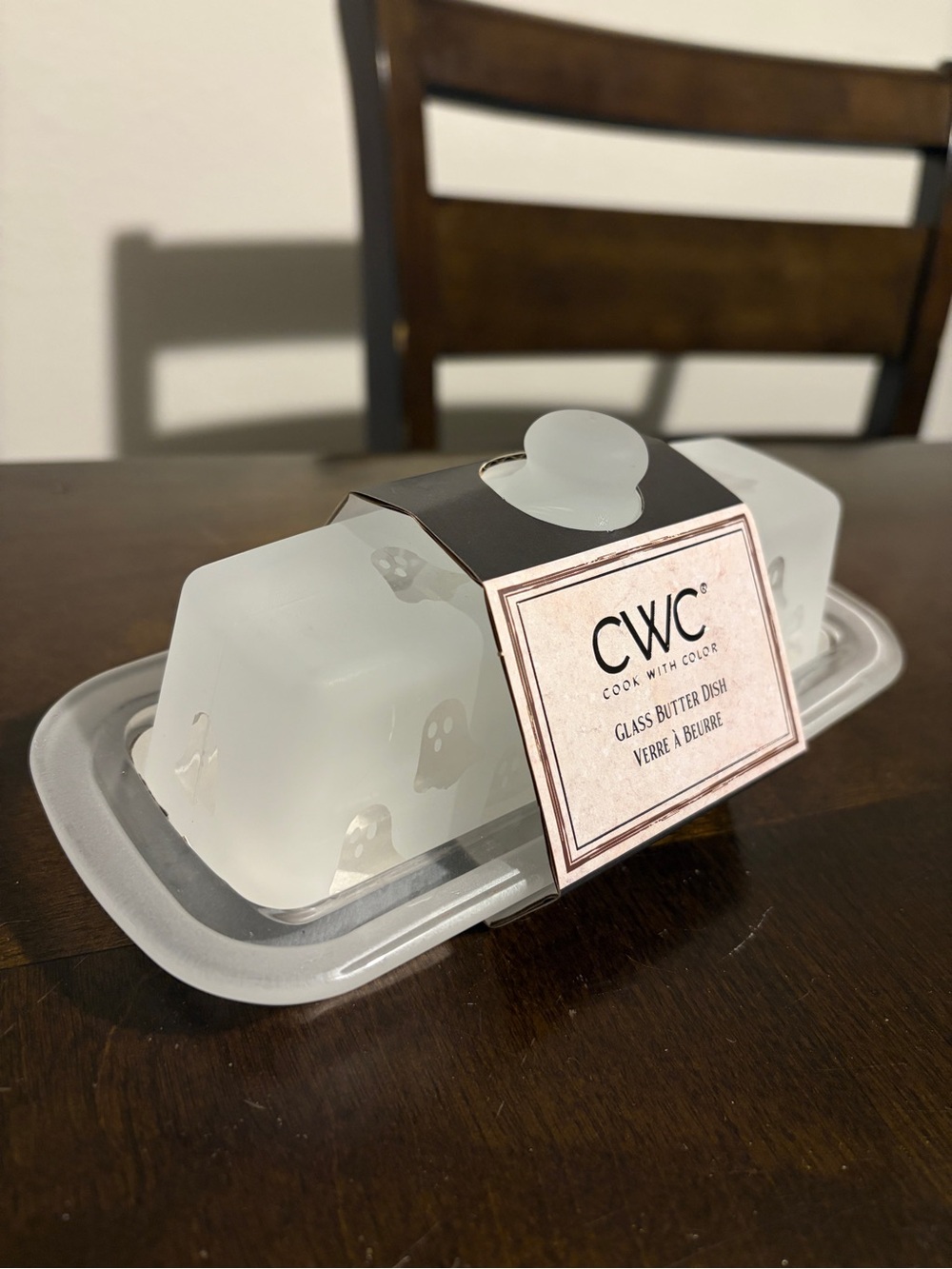 Halloween Ghost Frosted White Glass Butter Dish